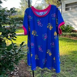 Lularoe Erica tunic top knit floral ringer cobalt blue shirt Large